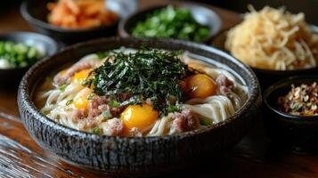 Noodles with pork and egg photo