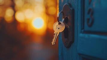 New home key in sunset glow photo