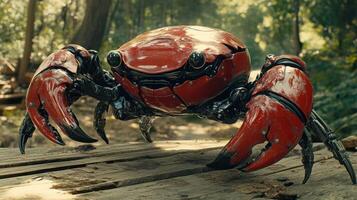 Mech crab, futuristic, red, forest photo