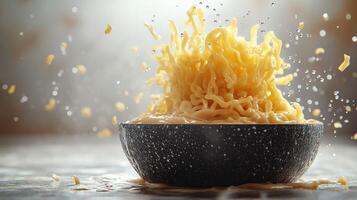 Instant noodles exploding in a bowl photo