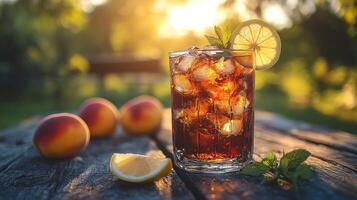 Iced Peach Tea with Lemon and Mint photo
