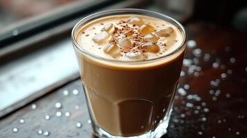 Iced coffee drink with ice, cocoa, and salt photo