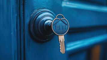 House key in a door lock photo
