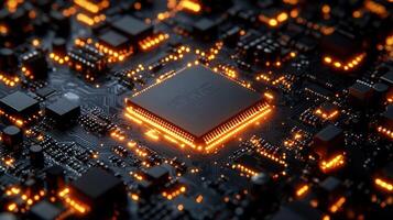 High-tech circuit board with glowing processor circuit photo