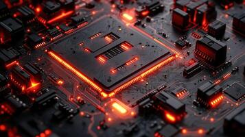 High-tech circuit board with glowing components photo