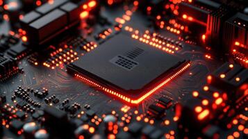 High-tech circuit board with glowing processor photo
