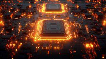 High-tech circuit board with glowing processors photo