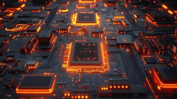 High-tech circuit board with glowing components rev two photo
