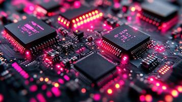 High-tech circuit board with glowing components ver five photo