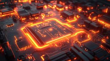High tech circuit board close up glowing photo