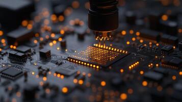 High-tech chip placement on circuit board photo