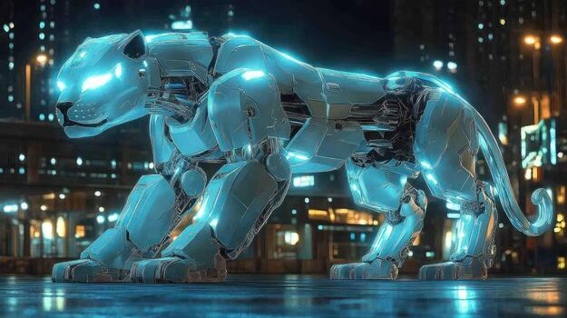 Futuristic robotic panther in urban setting photo