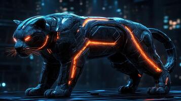 Futuristic panther with glowing lines photo