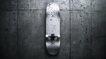 Gray skateboard on concrete wall photo