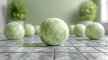 Green sphere cluster on tiled surface photo