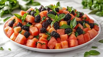 Fresh Watermelon and Blackberry Salad with Basil photo