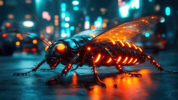 Futuristic insect robot in a city photo