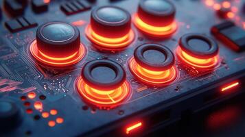 Futuristic control panel with glowing buttons photo