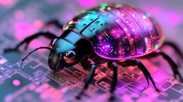 Futuristic cyber bug on circuit board photo