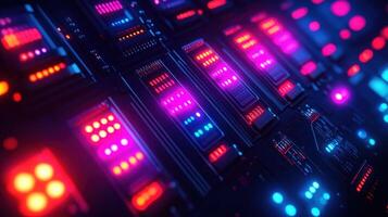 Futuristic circuit board glowing with vibrant colors photo