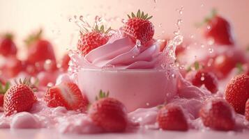 Fresh strawberry yogurt splash photo