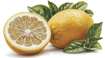 Fresh Lemon Slice with Leaves photo