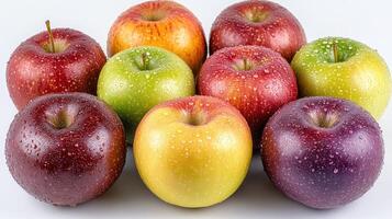 Fresh, colorful apples with water droplets photo