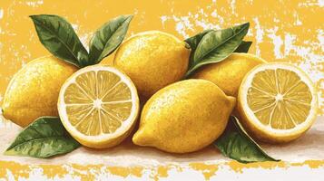 Fresh Lemons with Leaves photo