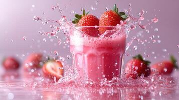 Fresh Strawberry Smoothie Splash in glass photo