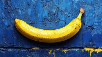 Fresh banana on a textured blue surface photo
