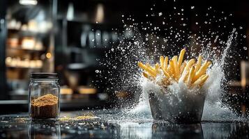 French fries exploding in a bowl photo