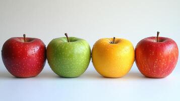 Four colorful apples in a row photo
