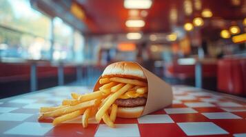 Delicious burger and fries combo photo