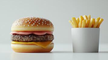 Delicious burger and fries photo