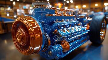 Detailed close-up of a vibrant, custom-built engine photo
