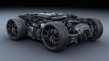 Exposed vehicle engine and chassis photo