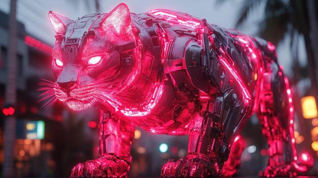 Cybernetic feline in urban setting photo