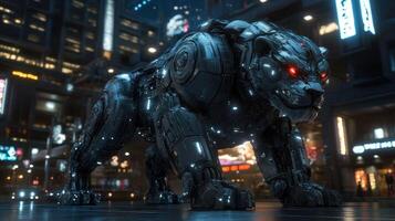 Cybernetic beast in futuristic city photo