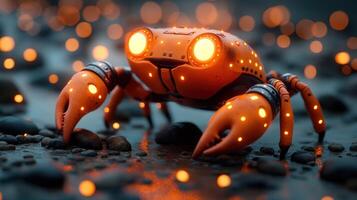 Cute robotic crab on beach photo