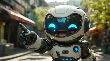 Cute robot pointing, cheerful expression photo
