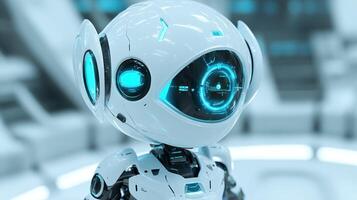 Cute robot head, futuristic design photo