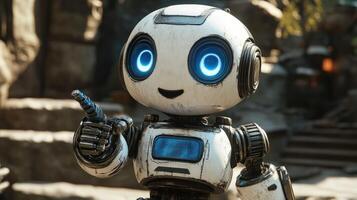 Cute robot points outward photo