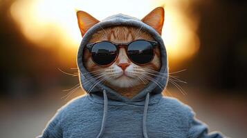 Cool cat in hoodie and sunglasses photo
