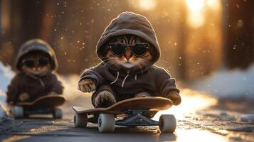 Cats skateboarding in winter photo