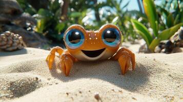 Adorable orange crab in sandy beach photo