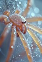 Dew Covered Spider On Its Web A Close Up View photo
