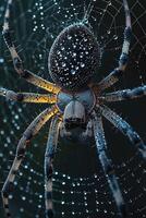 Dew Covered Spider In Its Web A Close Up View photo
