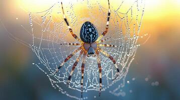 Dewdrop Covered Spiderweb With Orb Weaver Spider photo