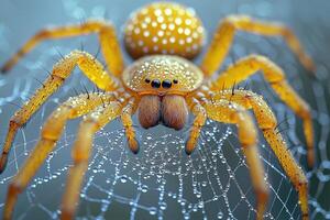 Golden Spider Adorned With Dew On Its Web photo