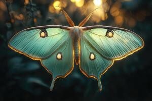 Luna Moth Wings Illuminated By Sunset Light photo